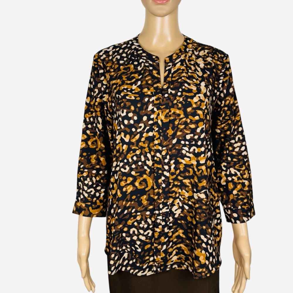 Dana Buchman 3/4 Sleeve Split Neck Animal Print Blouse Size L